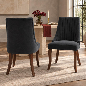 Black Mid Century Modern Dining Chairs Set of 2, Modern Kitchen & Dining Room Chairs Set of 2, Upholstered Dining