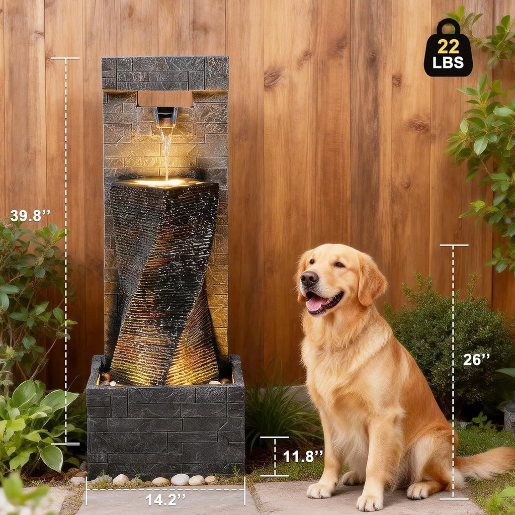 39.8" H Large Modern Indoor Water Fountains Floor Standing Waterfall Fountain for Indoor or Outdoor with LED Lights