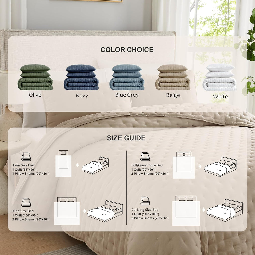 Beige Cloud Quilt Set, Tan Lightweight Farmhouse Bedspread, Rustic Country Coverlet, Taupe Camel Soft Bedding