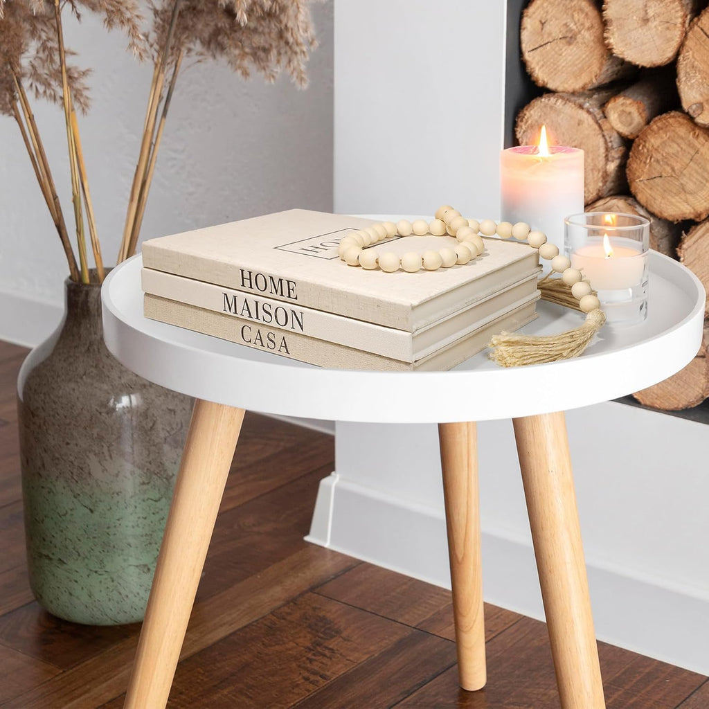 Linen Neutral Coffee Table Books Set of 3,Fashion Designer Hardcover Blank Book Stack, Modern Decorative Books Decor