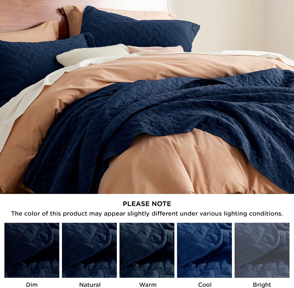 Quilts - Lightweight Bedspreads with Basket Weave Pattern, Soft Quilt Bedding Set, Navy Comforter Set
