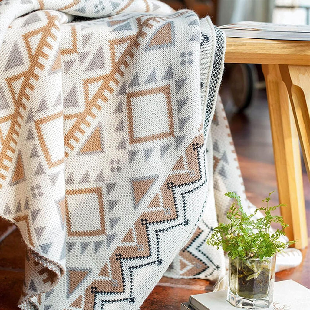 Boho Throw Blanket, Knitted Brown Tassel Throw Blankets, Soft Lightweight Vintage Tan Throw Blanket