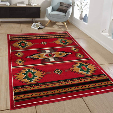 Southwest Southwestern Native American Rustic Aztec Lodge Geometric Navajo Indian Red Area Rug (5 Feet X 7 Feet)