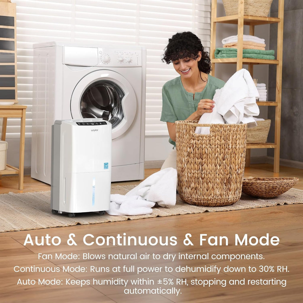 2000 Sq. Ft 34 Pints 2025 Most Efficient Energy Star Dehumidifier for Home and Basement with Auto or Manual Drainage