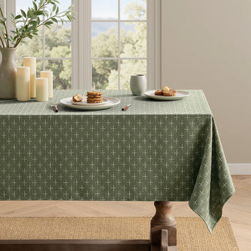 Olive Green Linen Table Cloth Rectangle Tablecloth Waterproof Spring Spillproof Cross-Star Textured 