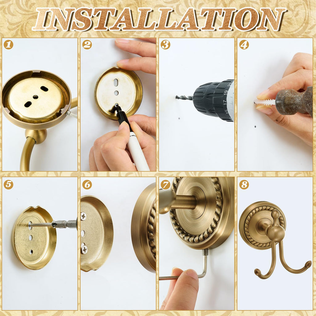 4 Pcs Antique Brass Gold Bathroom Accessories Set