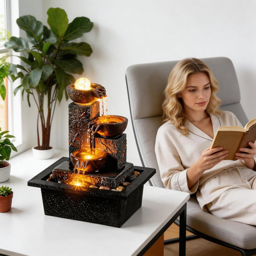 Three Bowls with Rotating Ball Flowing Tabletop Fountain Home Décor Indoor Decor Waterfall Sound Zen Mini Fountain
