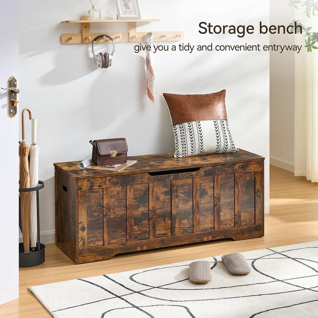 47.2"Storage Chest Extra Large,Wooden Storage Bench(Rustic Brown) | Storage trunk with 2 Safety