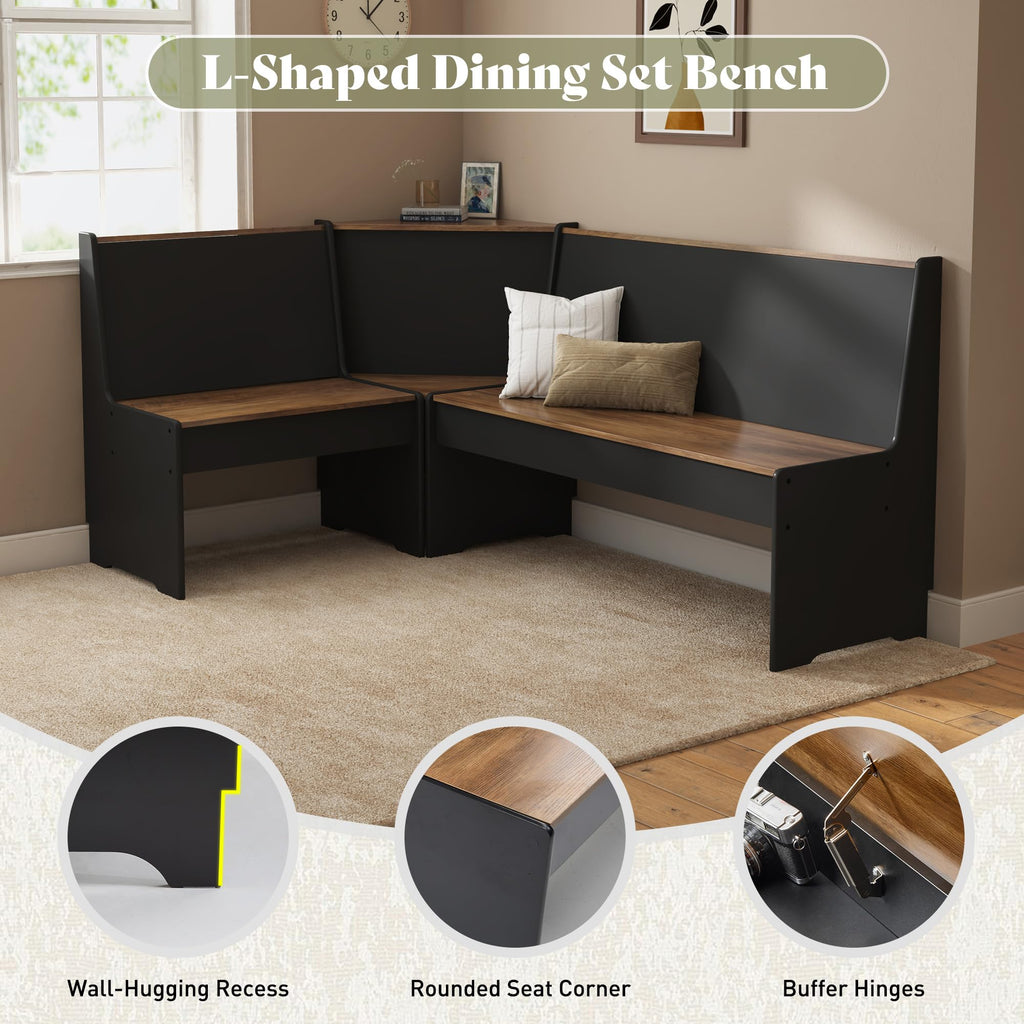 3-Piece Breakfast Nook Dining Set with Storage, Black Oak