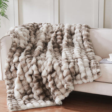 50x60 Inches Ultra-Soft Fuzzy Faux Fur Plush Throw Blanket - Thick, Warm, Camping - Decorative Blanket for Cozy