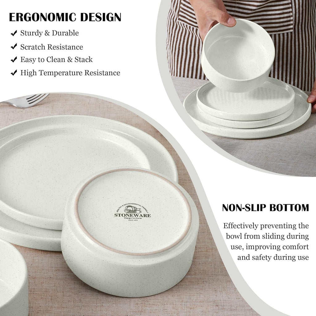 Dinnerware Sets for 8, 24-Piece Stoneware Plates and Bowls Set, Modern Kitchen Dinning Dishware