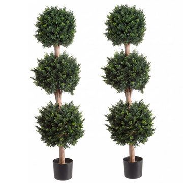 Set of 2 Artificial Trees - 5FT Hedyotis Topiary Fake Plants in Weighted Pots - Faux Plants for Indoor Display or