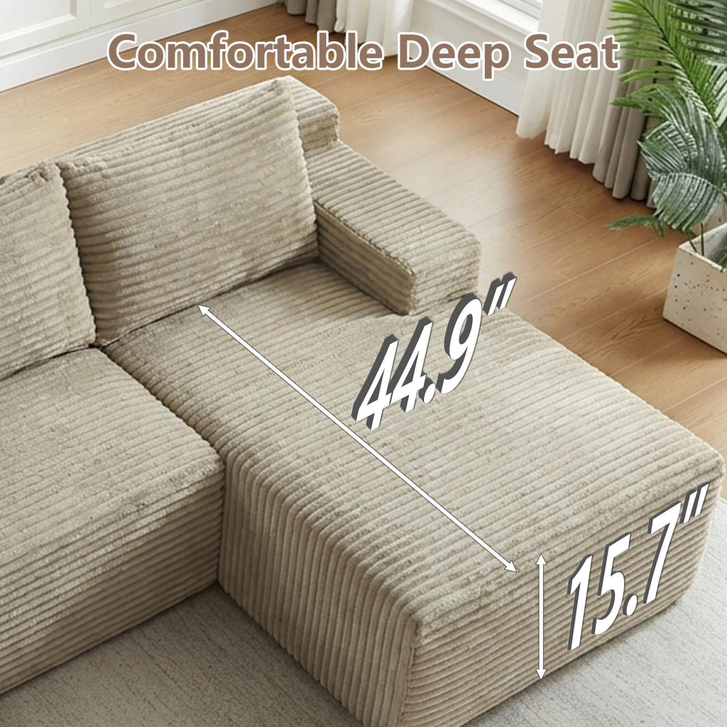 96" Cloud Sectional Couch with L-Shape Chaise, Modular Comfy Sofa Chaise Longue, Upholstered Corduroy Couches Sleeper