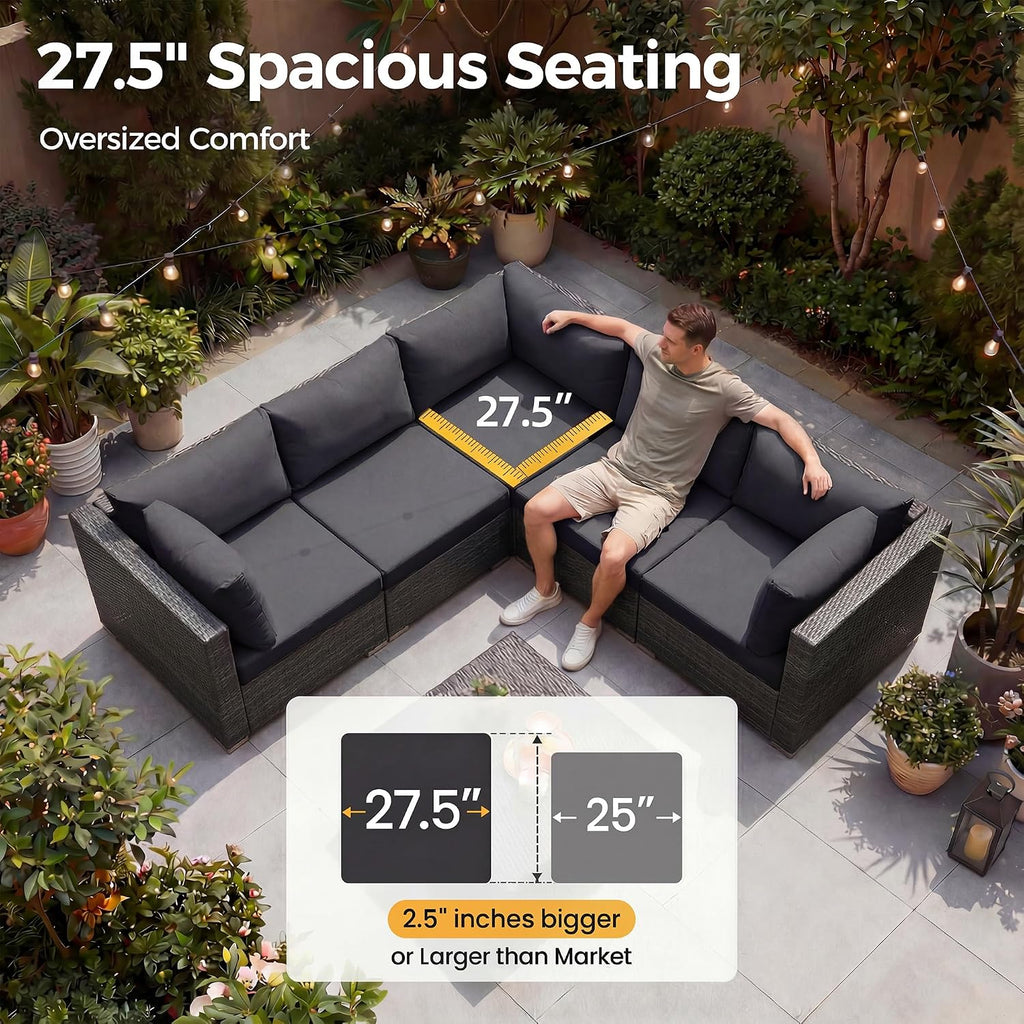 8 Seater Modern Luxury Outdoor Furniture Set, Extra Large PE Wicker Patio Modular Sectional Sofa with Ottoman, 29.3''