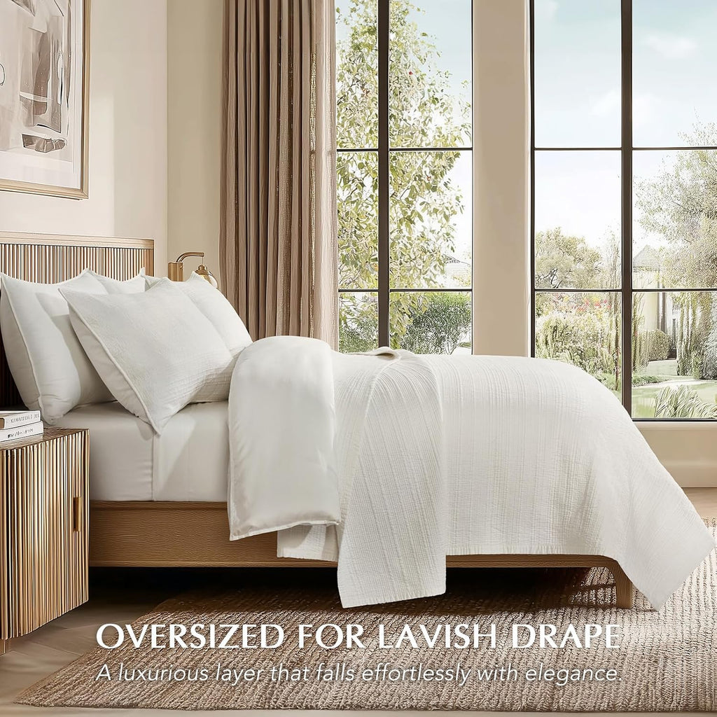 Channel Stitch 100% Cotton Quilt Set, Pre-Washed Cotton Sateen Coverlet Bedspread, 3-Piece Soft & Breathable