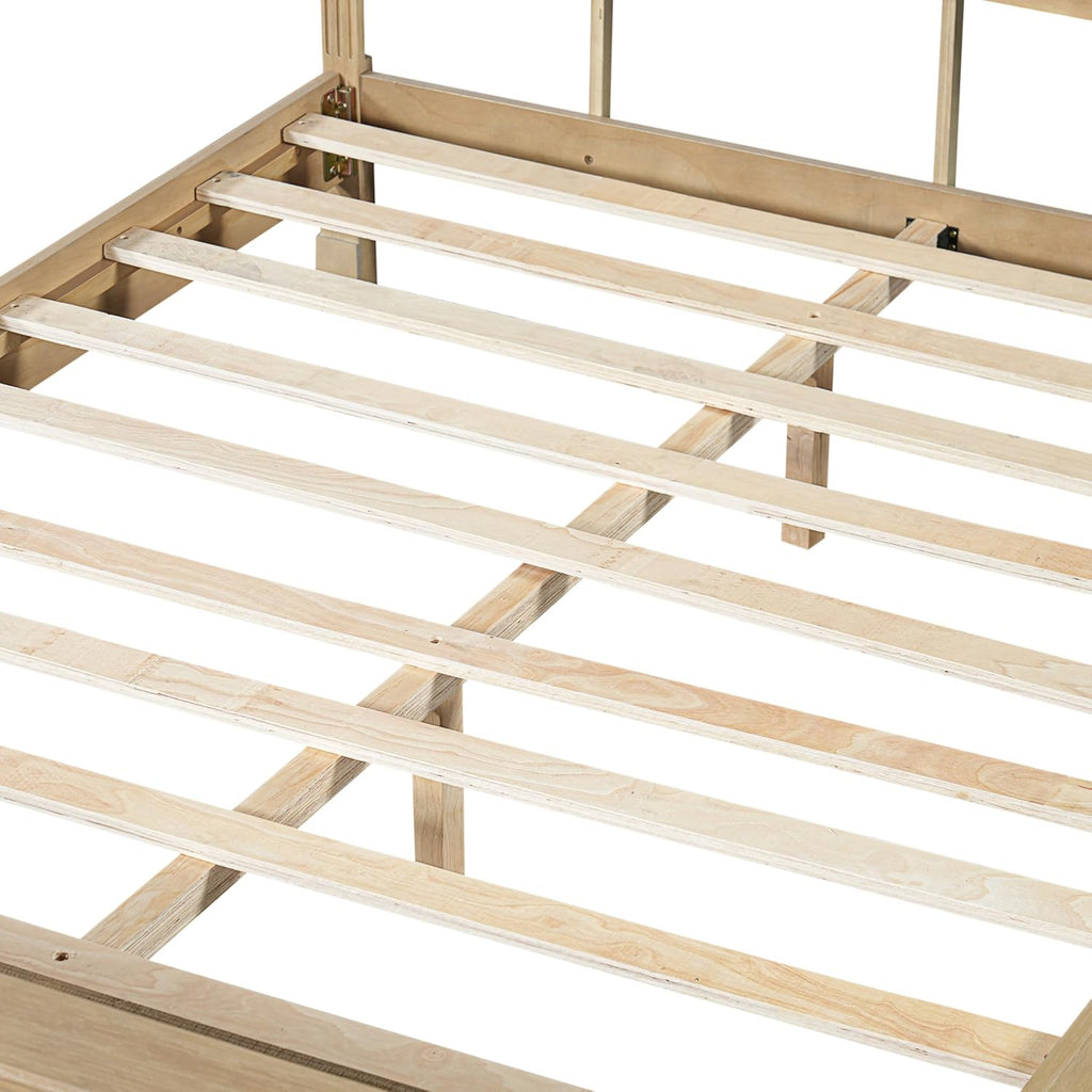 Rustic Queen Solid Wood Bed Frame, Farmhouse Platform Bed with 53.5" Tall Headboard, Heavy Duty Wood Bed Frame with