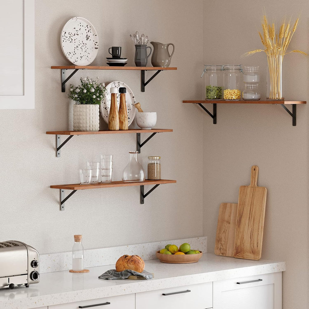 Long Wall Shelves, 31.5" Wall Mounted Shelves with Metal Brackets | Floating Book Shelves, Set of 2, Easy Assembly