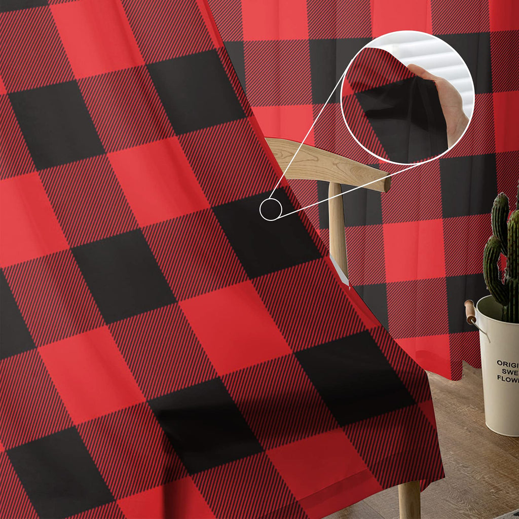 Red Sheer Curtains 108 Inch Length 2 Panels Set, Red and Black Buffalo Plaid Semi Transparent Voile Rod Pocket