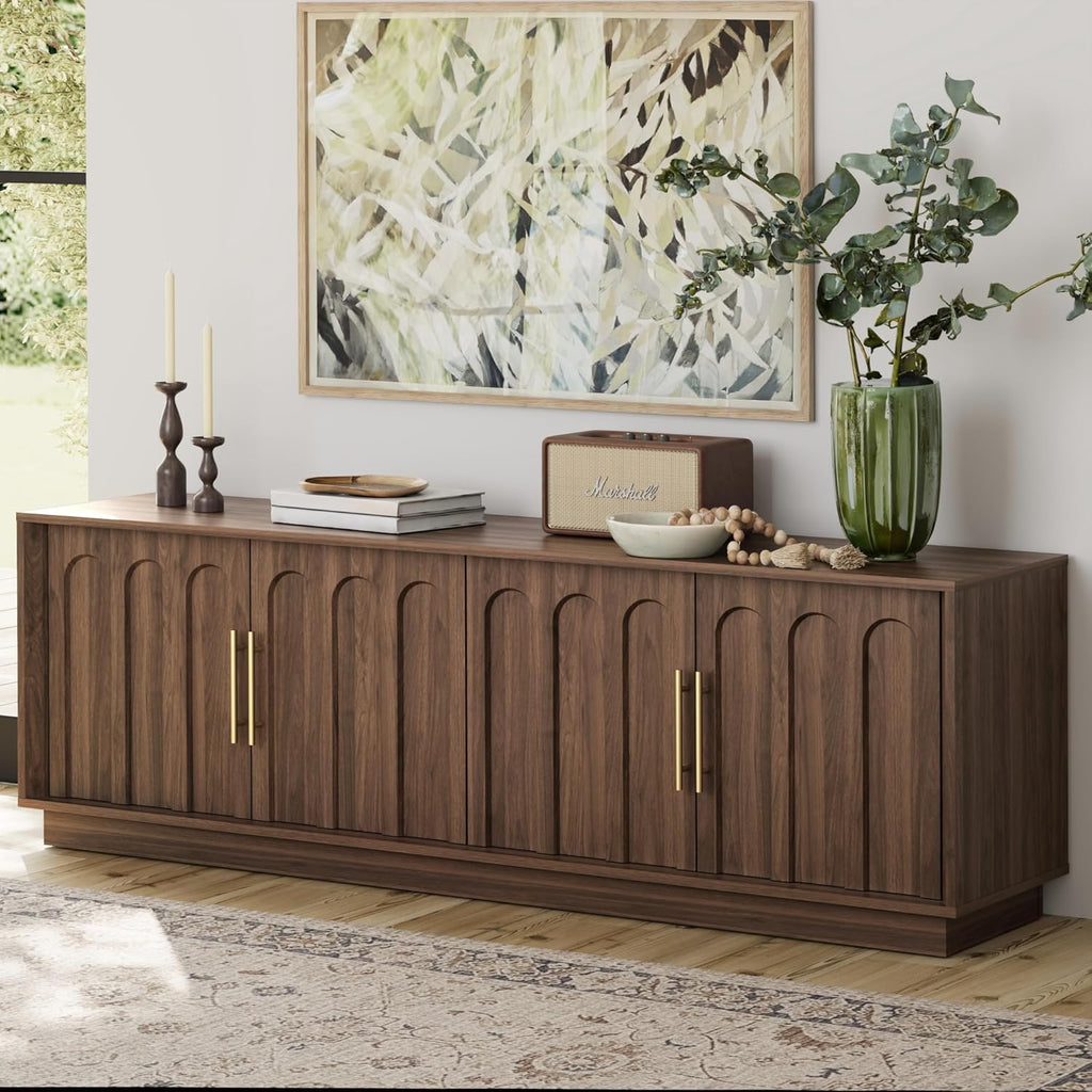 TV Stand for 75 Inch TV and Coffee Table Set of 2, Arched Design with Wood Grain Finish, Media Console with Adjustable Shelves, 67" Entertainment Center for Living Room Bedroom,Walnut