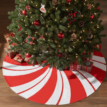72 Inches Large Red Swirl Christmas Tree Skirt Sweet Candy Cane Christmas Tree Skirt Red and White Ornaments for