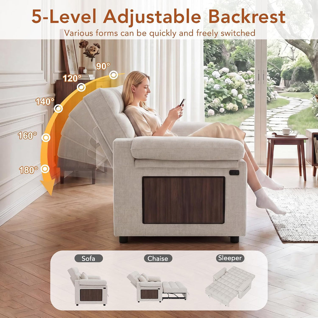 Sleeper Sofa Bed, 70" Pull Out Futon Couch with Small Table| USB Port | Side Pockets | Tool-Free Assembly |