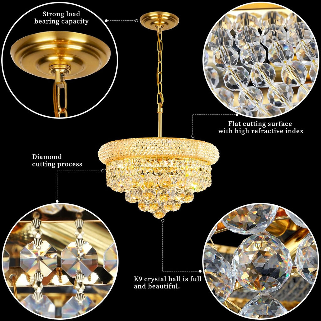 Crystal Chandeliers for Dining Room Light Fixture Over Table_Empire Style K9 Crystal Chandeliers for Bedroom_4 Lights Gold Luxury Lighting Fixtures for Entryway Kitchen Island Foyer Hallway