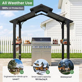 8’x5’ Grill Gazebo, Outdoor BBQ Hardtop Gazebo with Galvanized Steel Double Roof
