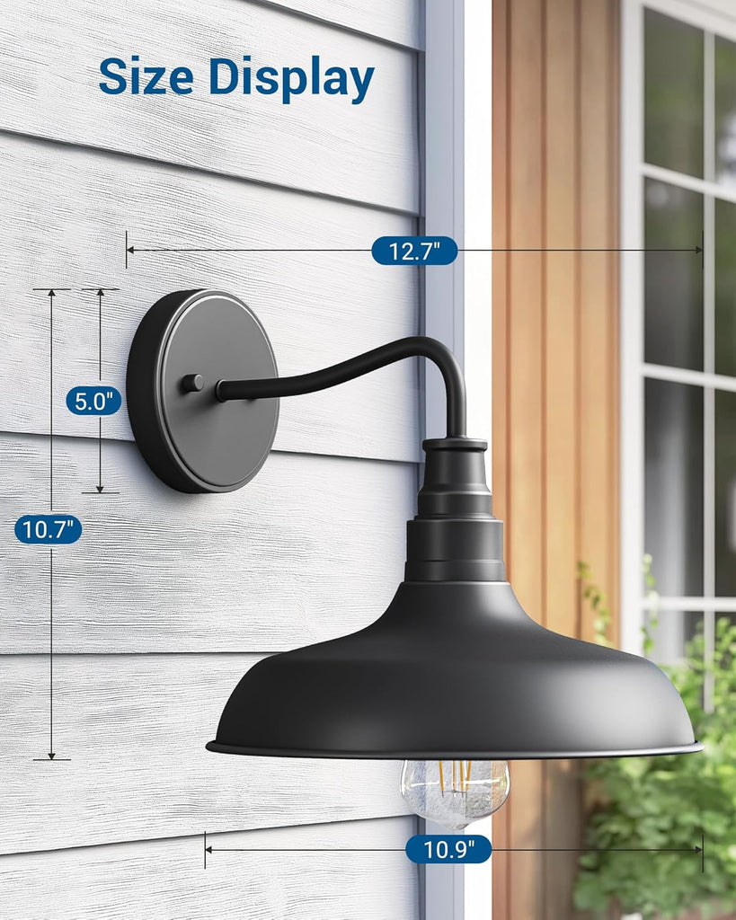 2 Pack Outdoor Wall Light, Gooseneck Barn Light Fixture, Black Matte Wall Mount Lantern, Farmhouse Outside Wall Sconce