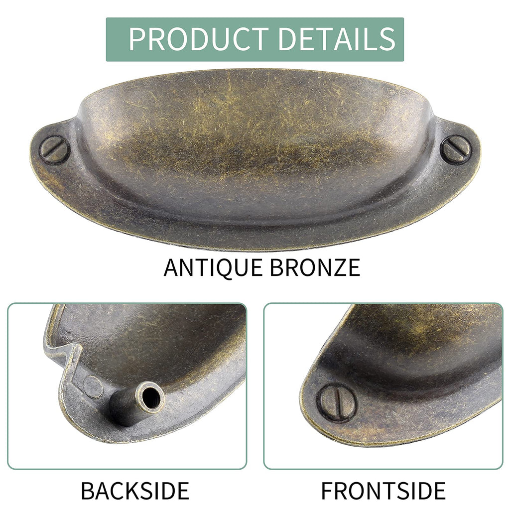 6 Pack 3.5" Vintage Shell Cup Pull Antique Bronze Handle