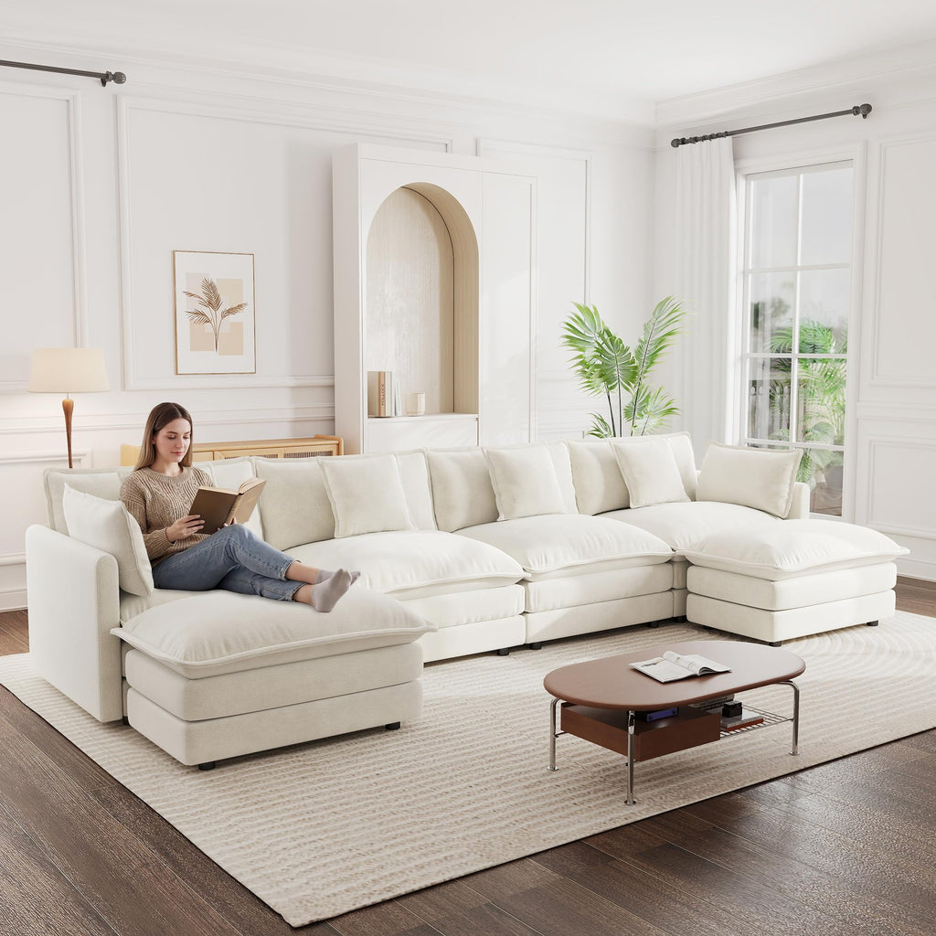 147" Modular Sectional Sofa, U Shaped Sectionals Cloud Couch, Beige