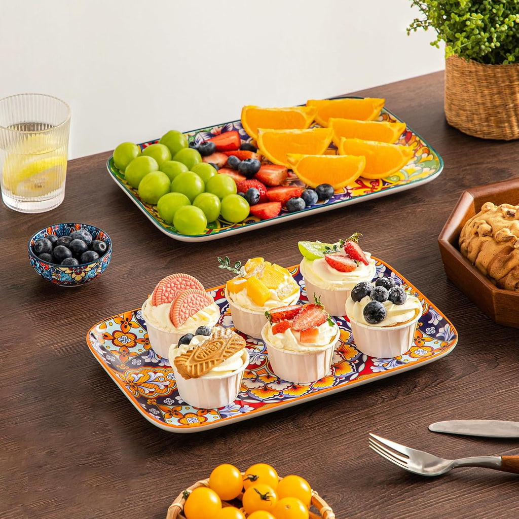 Serving Platters Set of 4, 12" x 7.4" Inch Rectangular Trays Large | Ceramic Serving Dish for Entertaining Food