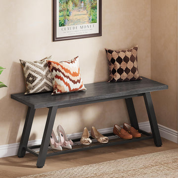 Industrial Entryway Bench Rustic Wood and Metal Storage Bench for Indoor Living Dining Room Bedroom Long Shoe Benches