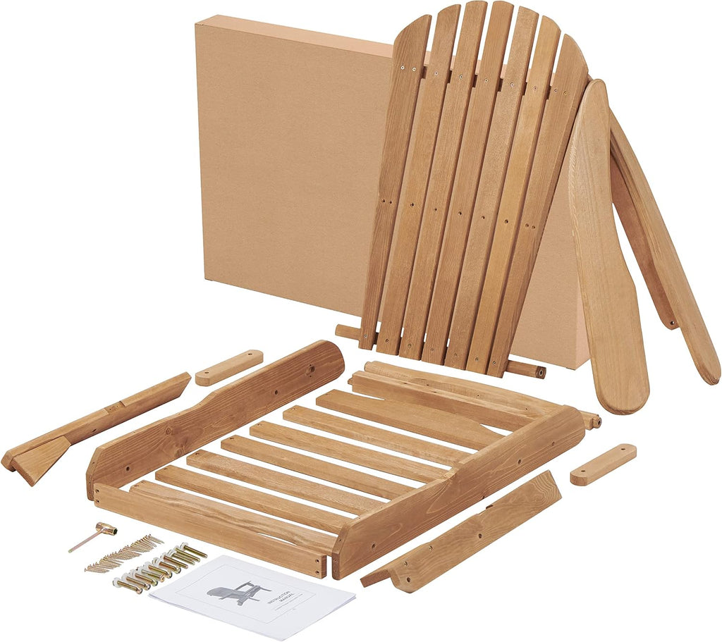 Adirondack Chair Set of 2, Folding Outdoor Wood Lounge Chairs for Garden Patio Backyard, Half Pre-Assembled Solid
