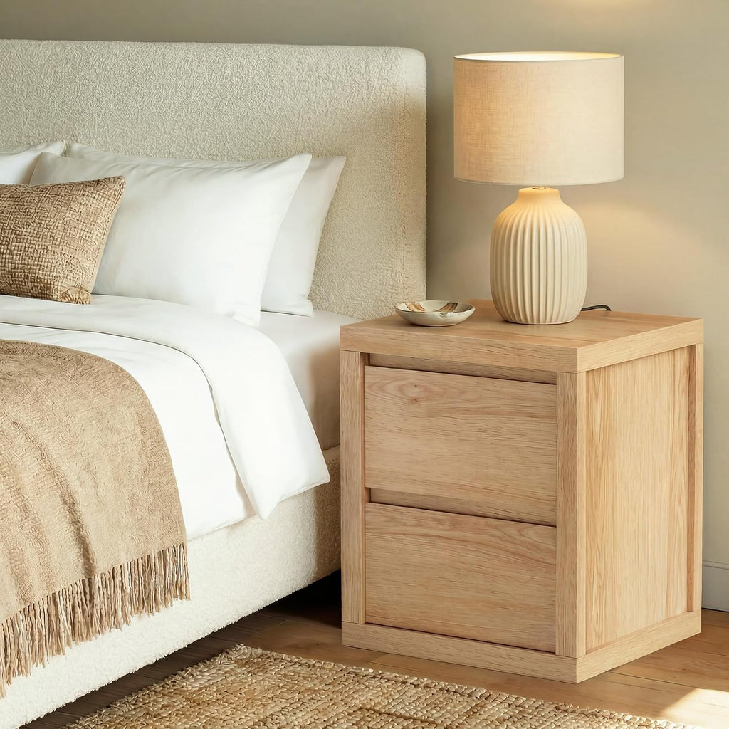 Nightstand with 2 Drawers, Modern Bedside Table with Handless Design, Wood End Table with Thickened Design, Night