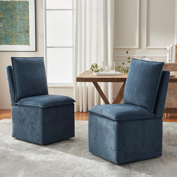 Upholstered Dining Chairs Set of 2, Modern Rolling Chairs with Storage and Wheels