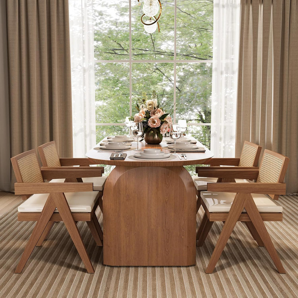 Japandi Oval Dining Table for 4, 59.1 Inch Solid Pine Wood Kitchen Table, Modern Mid Century Minimalist Kitchen &
