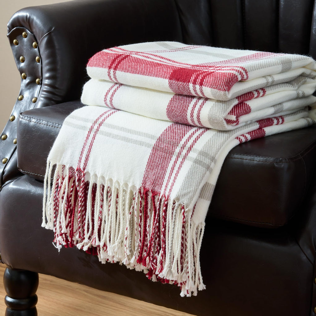 Red and White Plaid Throw Blanket for Couch - 60"X80"