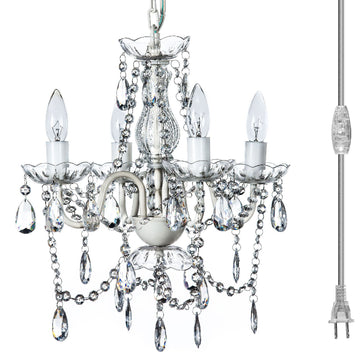 The Original Gypsy 4-Light Plug-in Crystal Swag Chandelier, White