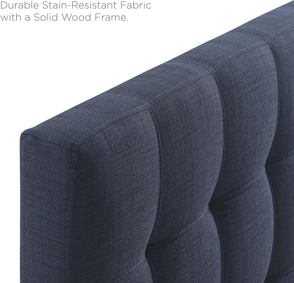 Lily Tufted Linen Fabric Upholstered King Headboard in Navy