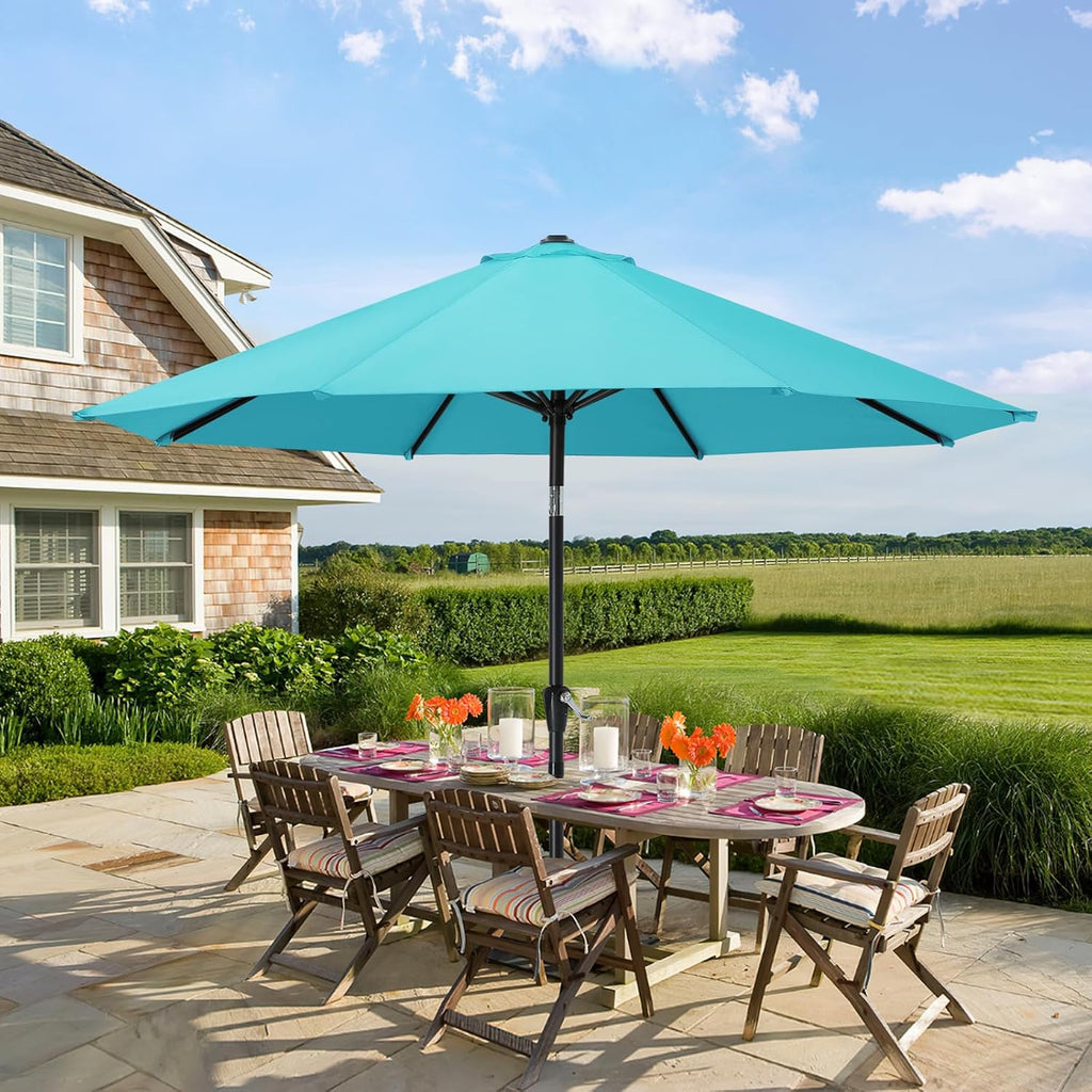 9FT Patio Umbrella with Push Button Tilt and Crank, Outdoor Market Umbrella with 8 Sturdy Ribs