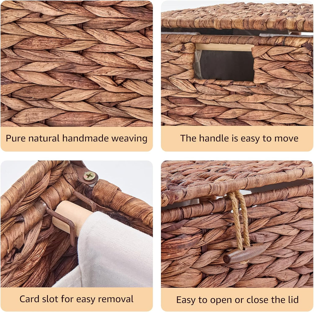 Handwoven Laundry Hamper with Lid, Natural Water Hyacinth Heightened Feet Laundry Basket, Wicker Clothes Hamper with