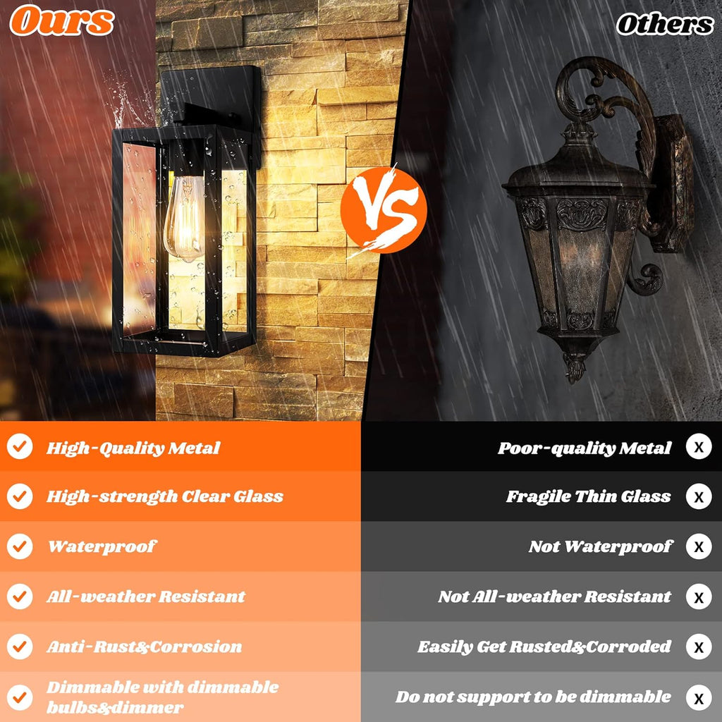 2-Pack Outdoor Light Fixtures Wall Mount, Waterproof Exterior Wall Lanterns with Clear Glass
