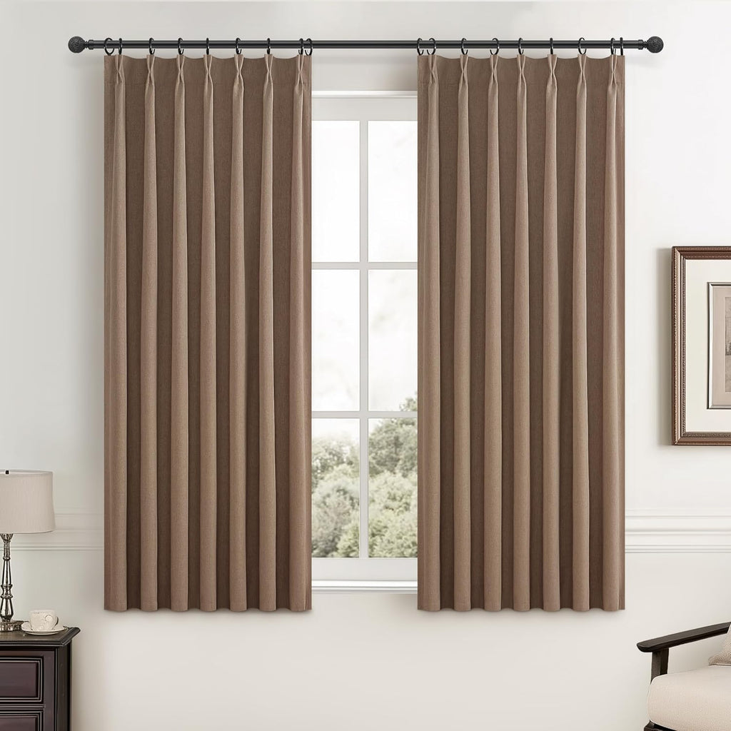 RustBrown Linen Pinch Pleated Curtains 102 Inches Long Heavy Duty Thermal Insulated Extra length Burg Cottage Total - Set of 2