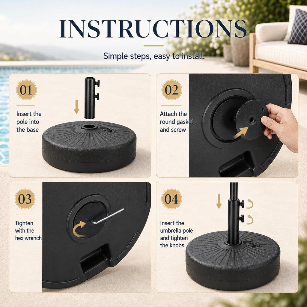 20" 50 lbs Fillable Heavy Duty Umbrella Base, Stable Outdoor Stand, Durable Holder and Poolside Parasols, Black