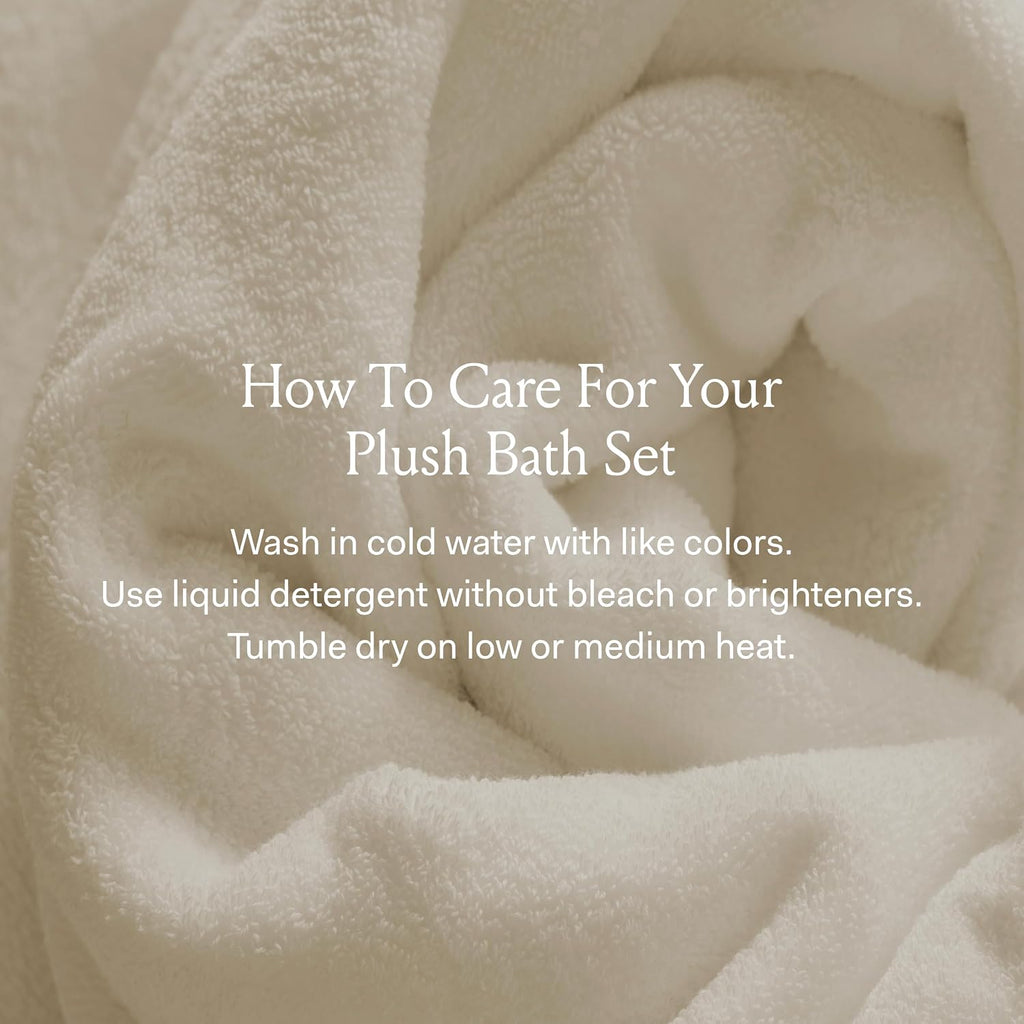 Plush Bath Towel Set, 6 Pieces, Mineral | 2 Bath Towels, 2 Hand Towels & 2 Washcloths - 100% Organic Cotton - Ultra