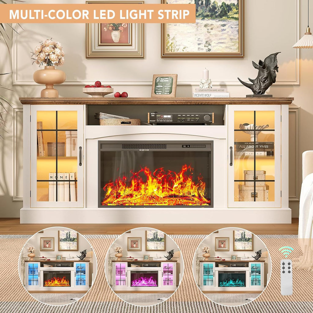 2-in-1 Multifunctional Fireplace TV Stand with 30" Removable Electric Fireplace, 70" Farmhouse Entertainment Center