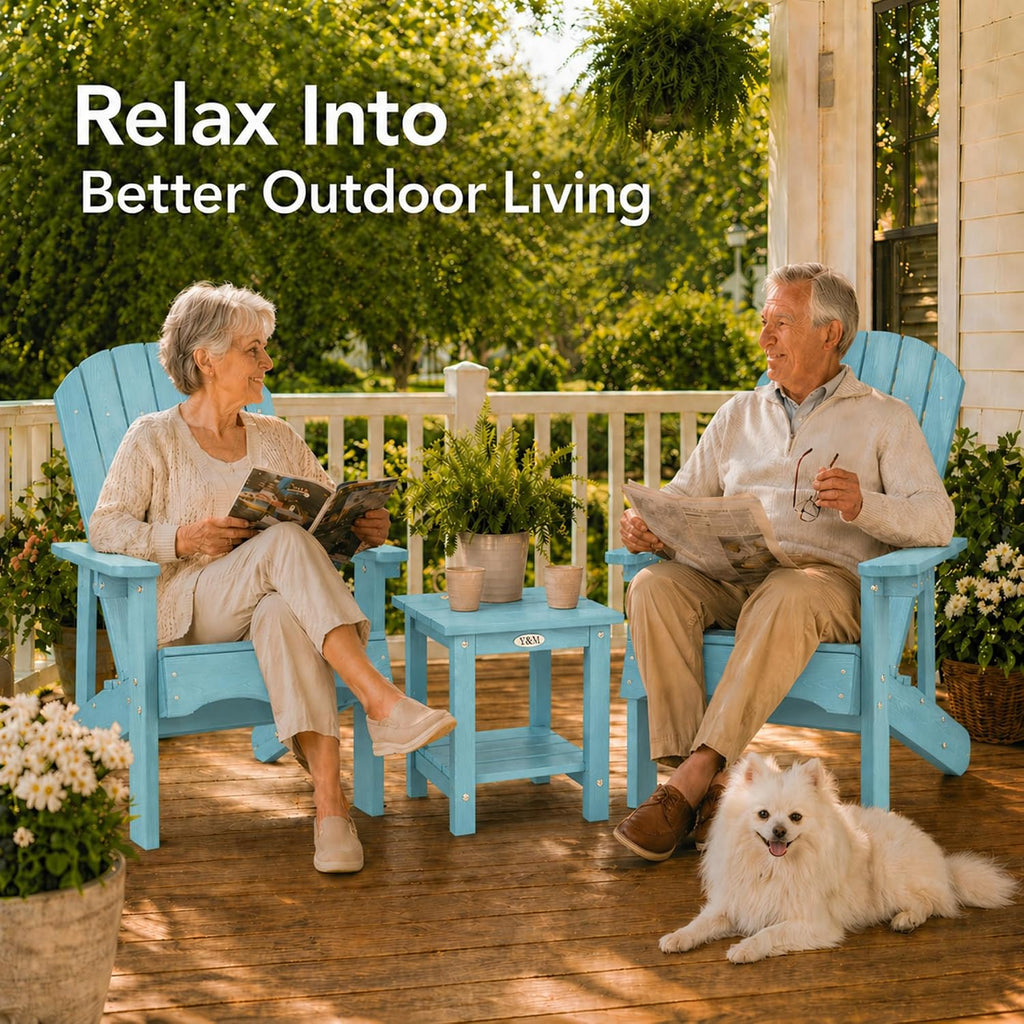 Adirondack Chair Set of 2 with Double Layer Side Table, HDPE Outdoor Patio Chairs, All Weather Plastic with Cup