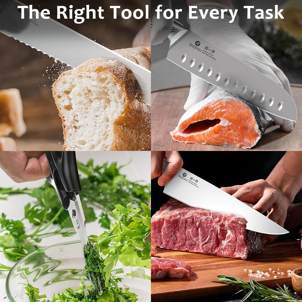 14-Piece Knife Block Set, Knife Set with Block and Build-in Sharpener, Japanese Stainless Steel Knife Set for Lasting