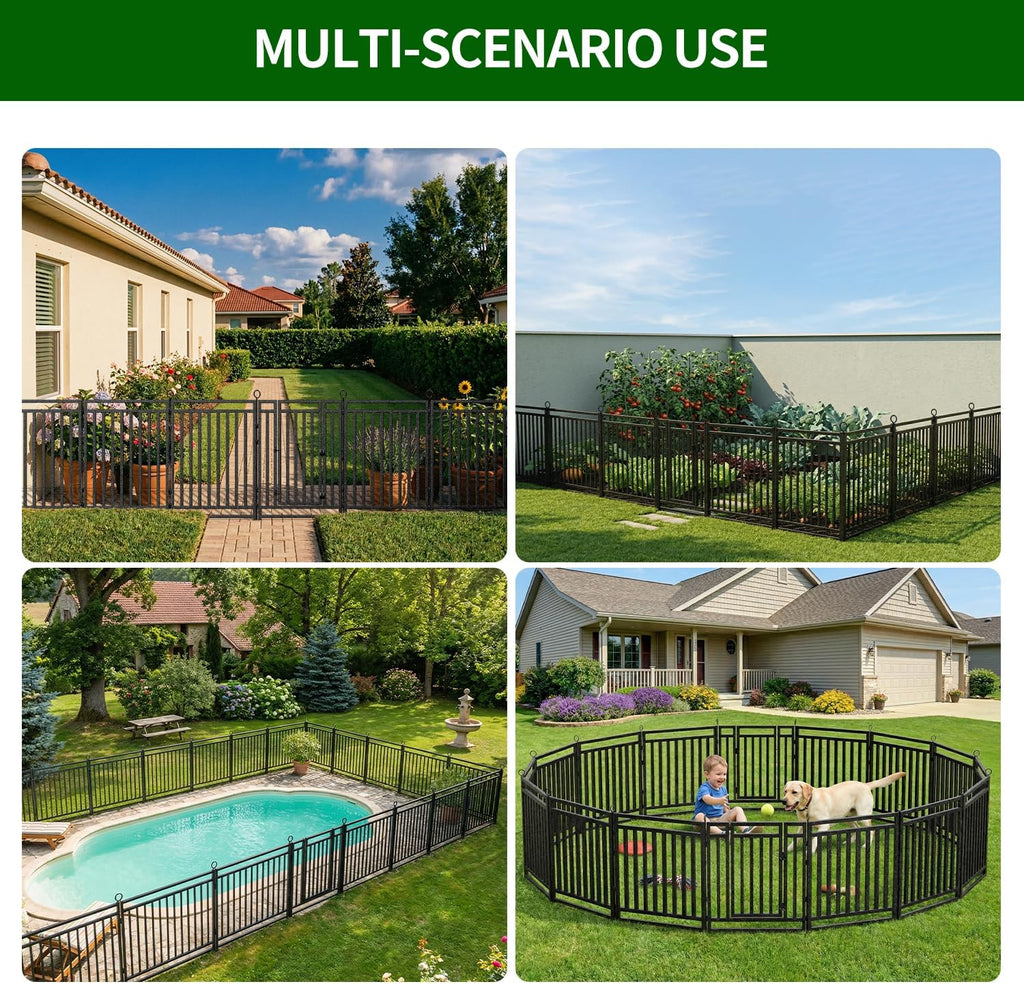 Decorative Garden Fence Metal Dog Fence Outdoor, 40in (H) x 36ft (L), 14 Panels + 2 Gates, Heavy Duty Garden Fencing