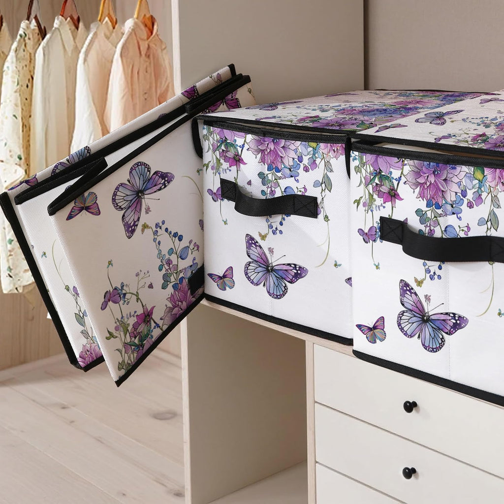 Fabric Storage Bins with Lids,Under Bed Storage Containers 3Pack | Stackable Clothes Storage Bins with Lids,Closet